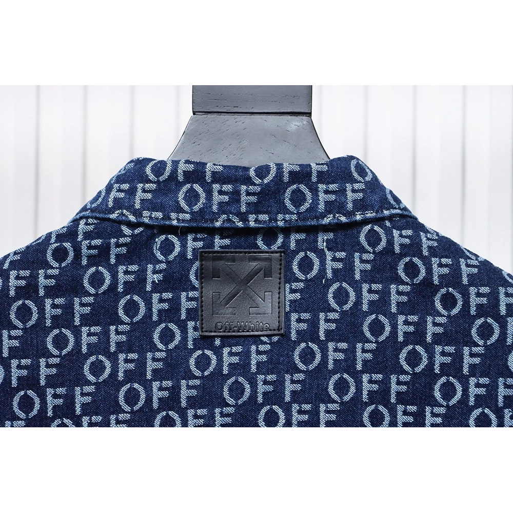 Off white allover print OFF jacquard denim jacket,Cheap Replica Reps Off White