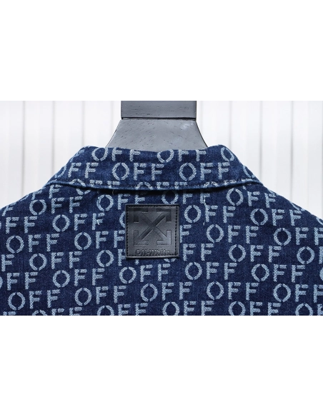 Off white allover print OFF jacquard denim jacket,Cheap Replica Reps Off White