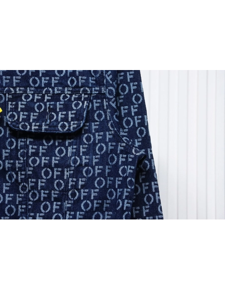 Off white allover print OFF jacquard denim jacket,Cheap Replica Reps Off White