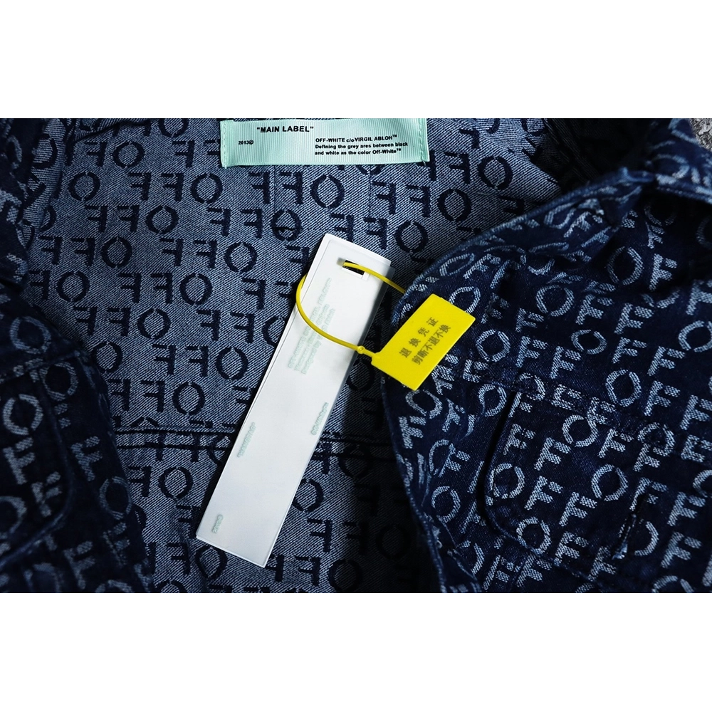 Off white allover print OFF jacquard denim jacket,Cheap Replica Reps Off White
