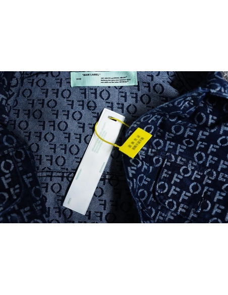 Off white allover print OFF jacquard denim jacket,Cheap Replica Reps Off White