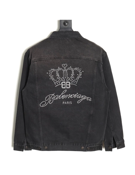 Balenciaga Crown rhinestone denim jacket,Cheap Replica Reps Balenciaga