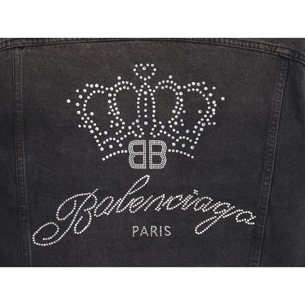Balenciaga Crown rhinestone denim jacket,Cheap Replica Reps Balenciaga