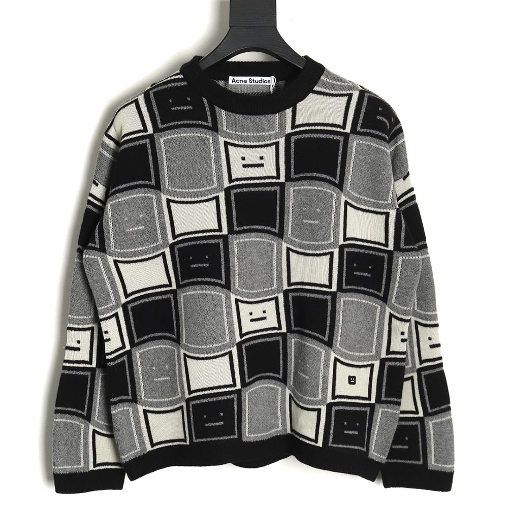 Acne studios square smiley face crew neck sweater TSK1,Cheap Replica Reps Acne Studios