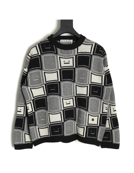 Acne studios square smiley face crew neck sweater TSK1,Cheap Replica Reps Acne Studios