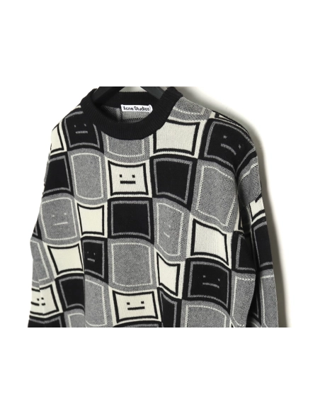 Acne studios square smiley face crew neck sweater TSK1,Cheap Replica Reps Acne Studios