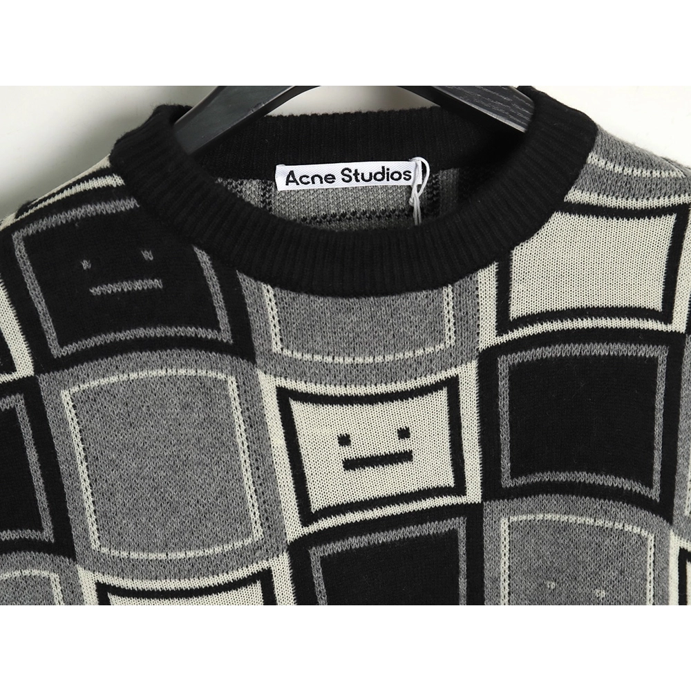 Acne studios square smiley face crew neck sweater TSK1,Cheap Replica Reps Acne Studios