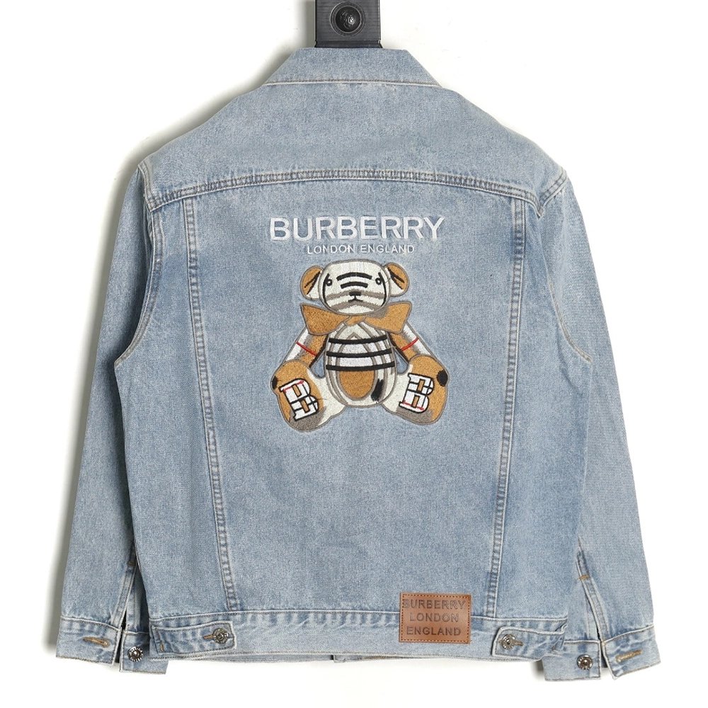 Burberry Classic Embroidered Bear Logo Denim Jacket,Cheap Replica Reps Burberry