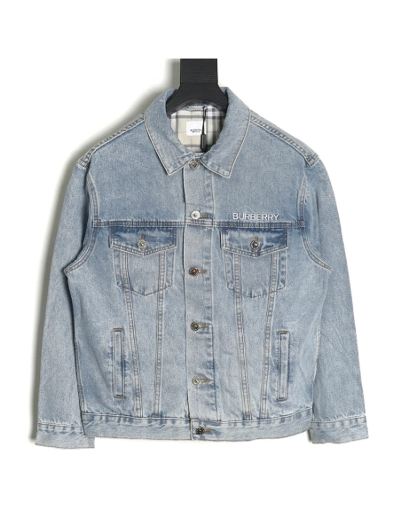 Burberry Classic Embroidered Bear Logo Denim Jacket,Cheap Replica Reps Burberry