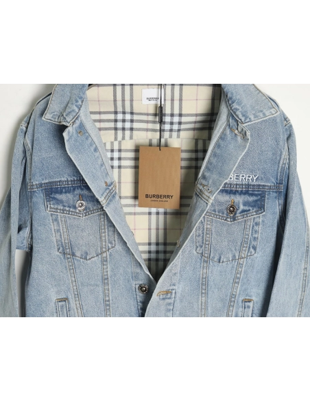 Burberry Classic Embroidered Bear Logo Denim Jacket,Cheap Replica Reps Burberry