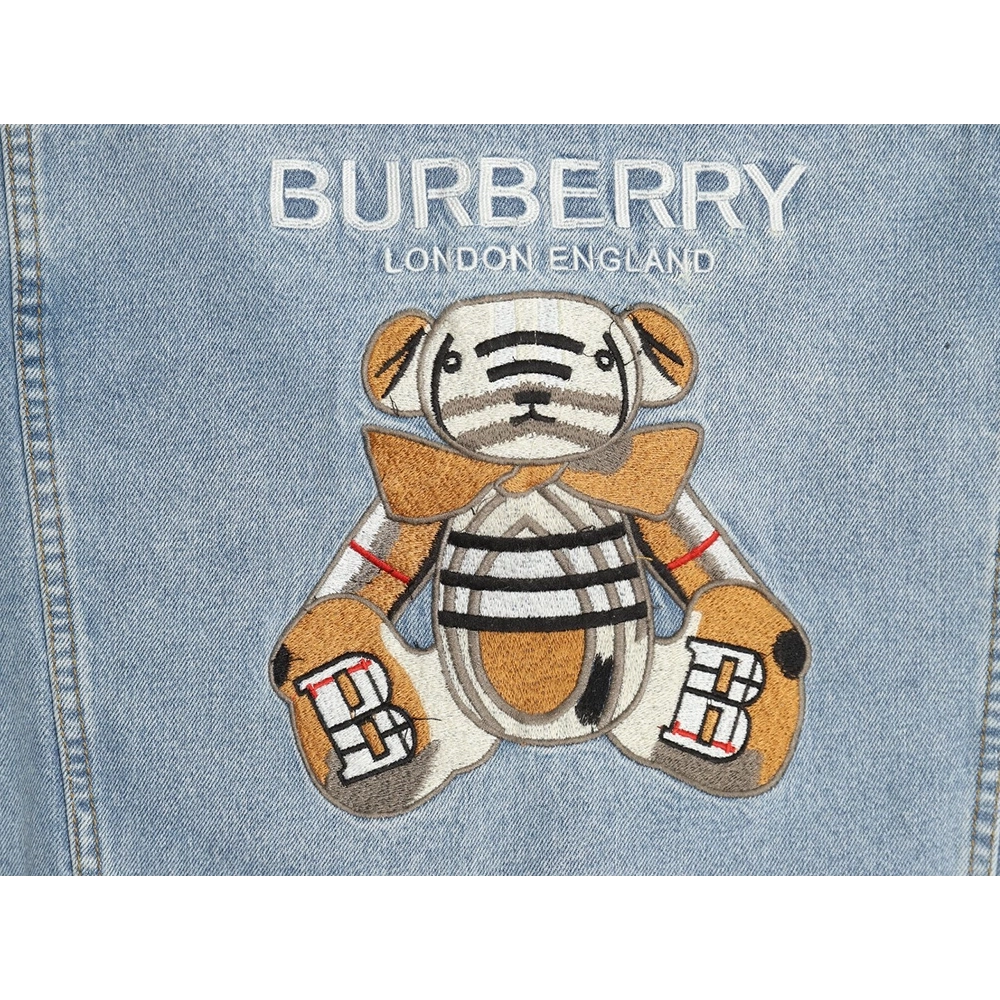 Burberry Classic Embroidered Bear Logo Denim Jacket,Cheap Replica Reps Burberry