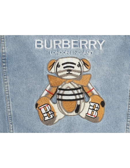 Burberry Classic Embroidered Bear Logo Denim Jacket,Cheap Replica Reps Burberry