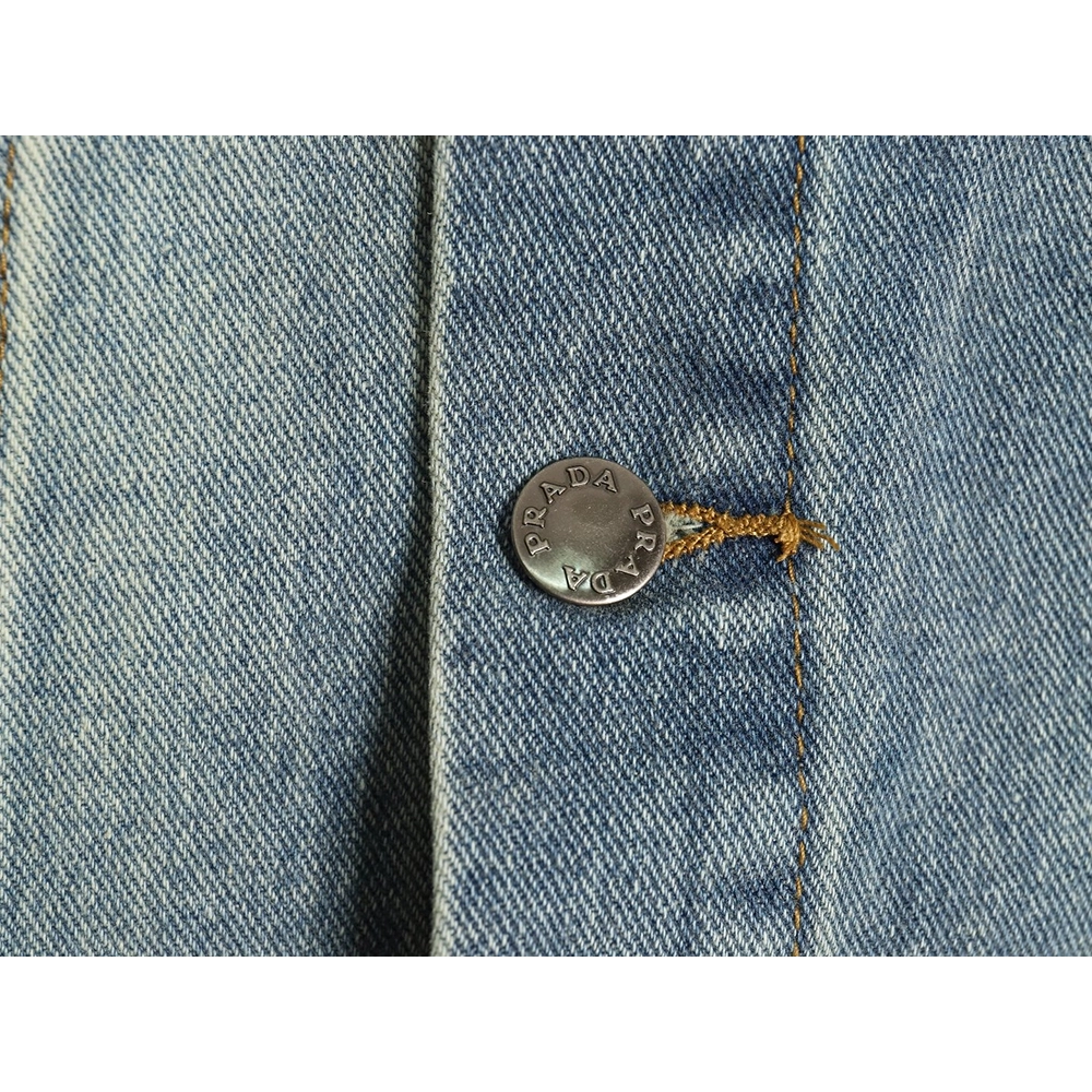 Prada triangle logo washed denim jacket,Cheap Replica Reps Prada