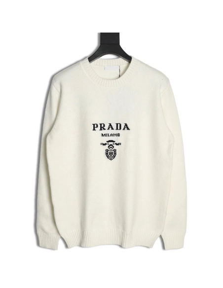 Prada sweater with floral logo on chest,Cheap Replica Reps Prada