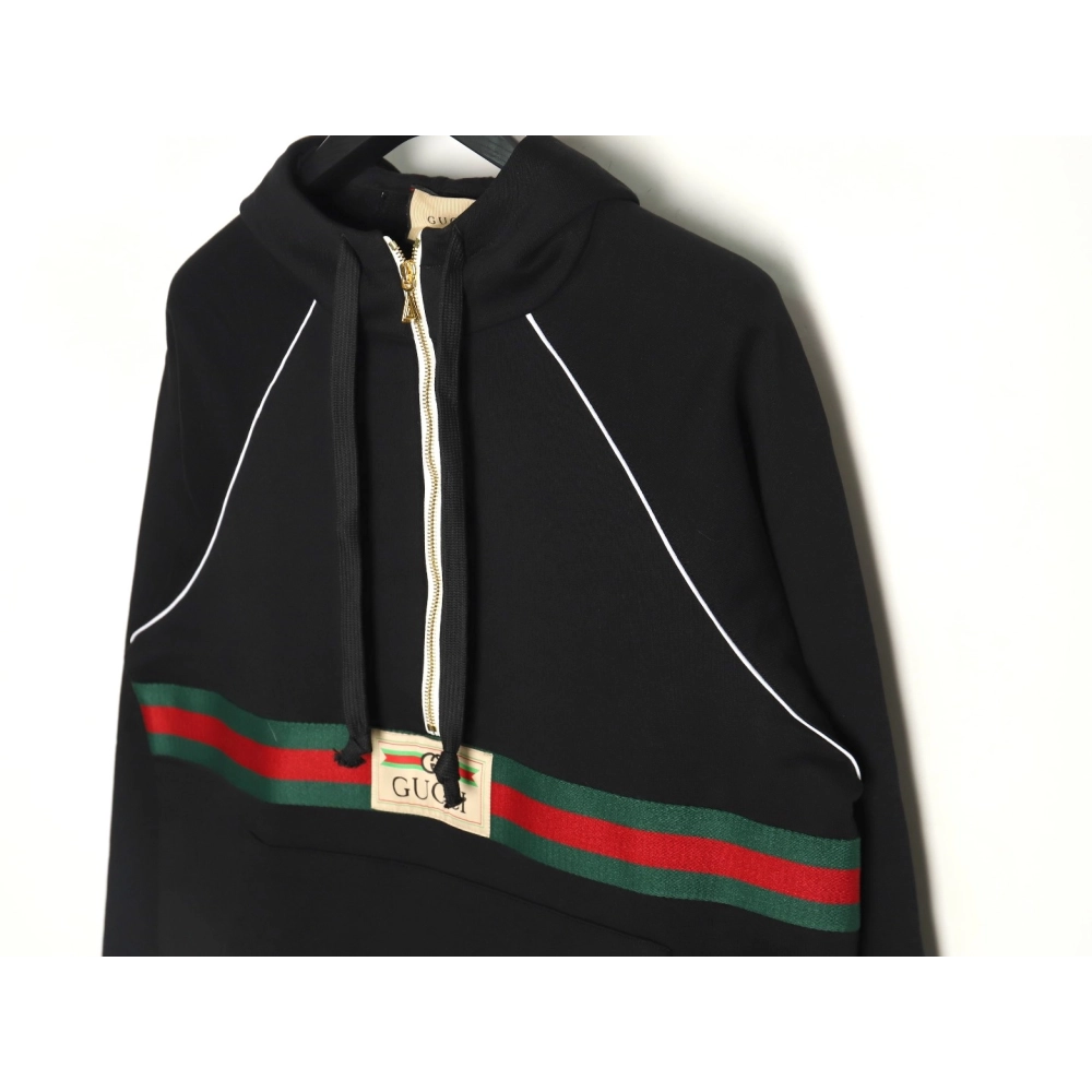 Gucci Red and Green Web Half Zip Long Sleeve Hoodie TSK1,Cheap Replica Reps Gucci