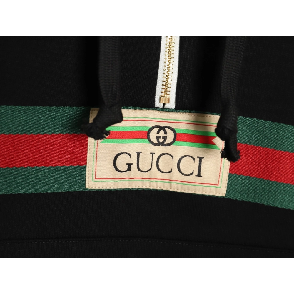 Gucci Red and Green Web Half Zip Long Sleeve Hoodie TSK1,Cheap Replica Reps Gucci