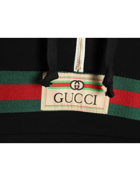 Gucci Red and Green Web Half Zip Long Sleeve Hoodie TSK1,Cheap Replica Reps Gucci