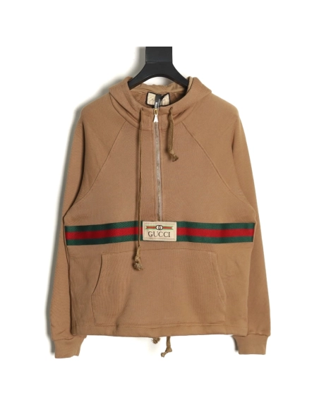 Gucci Red and Green Web Half Zip Long Sleeve Hoodie,Cheap Replica Reps Gucci