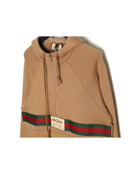 Gucci Red and Green Web Half Zip Long Sleeve Hoodie,Cheap Replica Reps Gucci