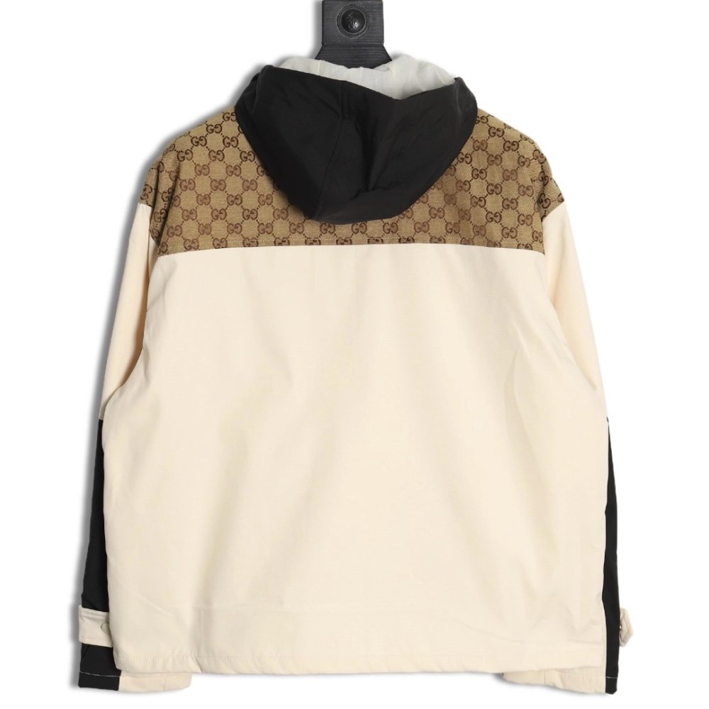 Gucci patchwork full print monogram hooded windbreaker jacket,Cheap Replica Reps Gucci