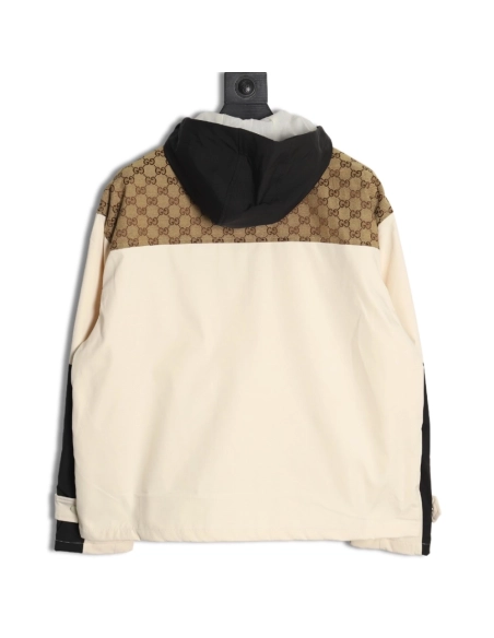 Gucci patchwork full print monogram hooded windbreaker jacket,Cheap Replica Reps Gucci