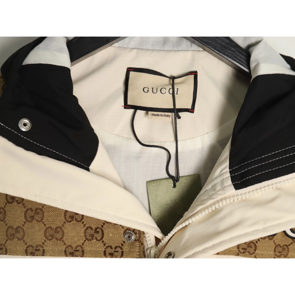 Gucci patchwork full print monogram hooded windbreaker jacket,Cheap Replica Reps Gucci