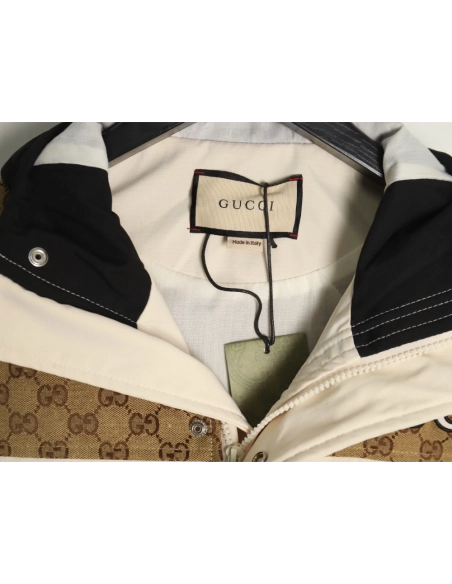 Gucci patchwork full print monogram hooded windbreaker jacket,Cheap Replica Reps Gucci