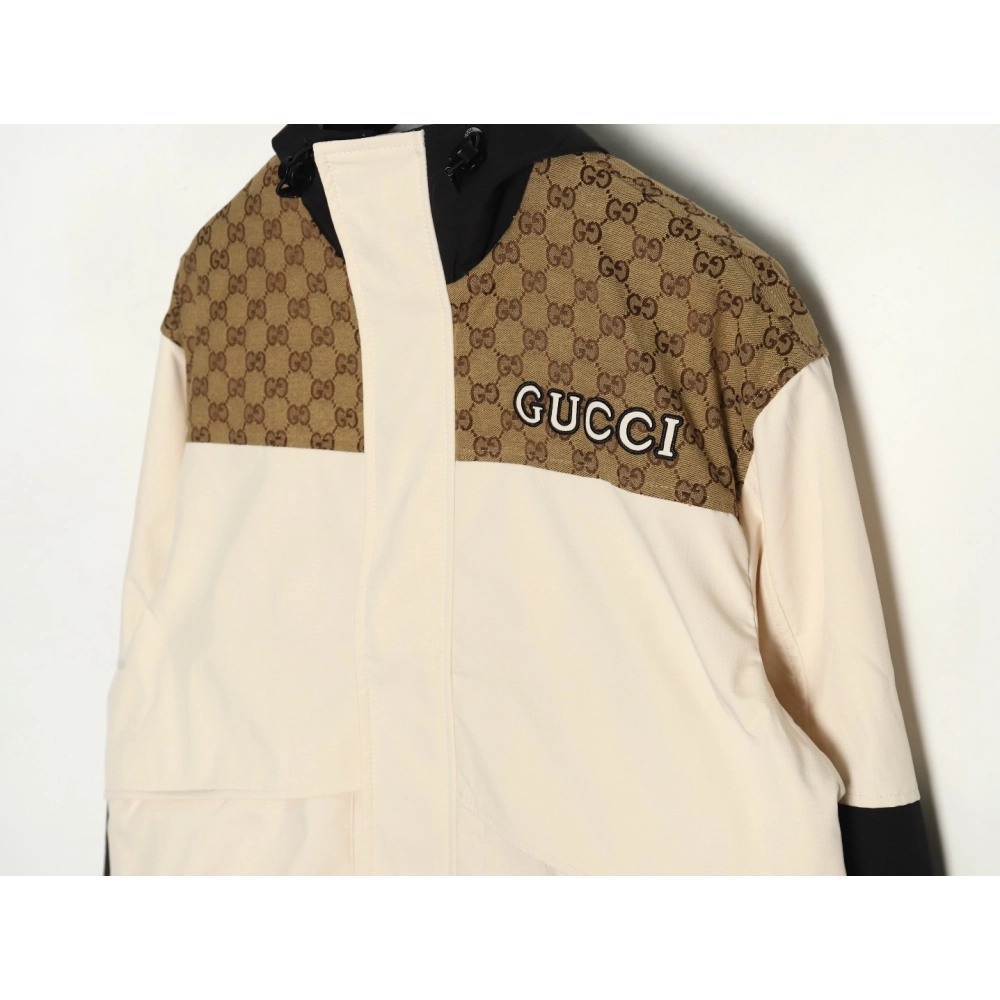 Gucci patchwork full print monogram hooded windbreaker jacket,Cheap Replica Reps Gucci