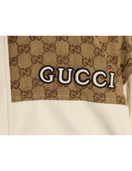 Gucci patchwork full print monogram hooded windbreaker jacket,Cheap Replica Reps Gucci