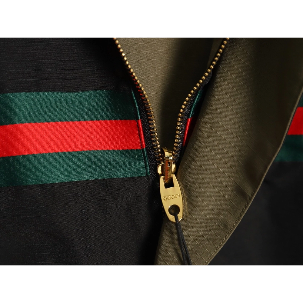 Gucci Red and Green Web Doublesided Windbreaker Hooded Jacket TSK2,Cheap Replica Reps Gucci