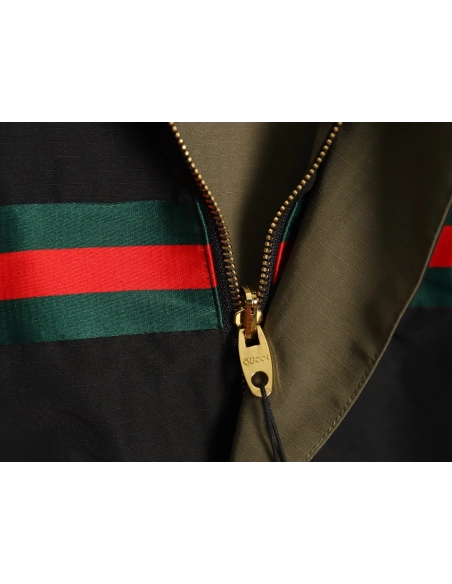 Gucci Red and Green Web Doublesided Windbreaker Hooded Jacket TSK2,Cheap Replica Reps Gucci