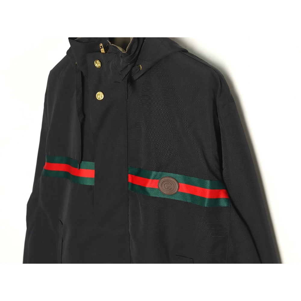 Gucci Red and Green Web Doublesided Windbreaker Hooded Jacket TSK2,Cheap Replica Reps Gucci