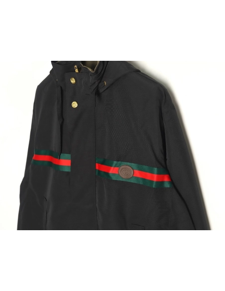 Gucci Red and Green Web Doublesided Windbreaker Hooded Jacket TSK2,Cheap Replica Reps Gucci