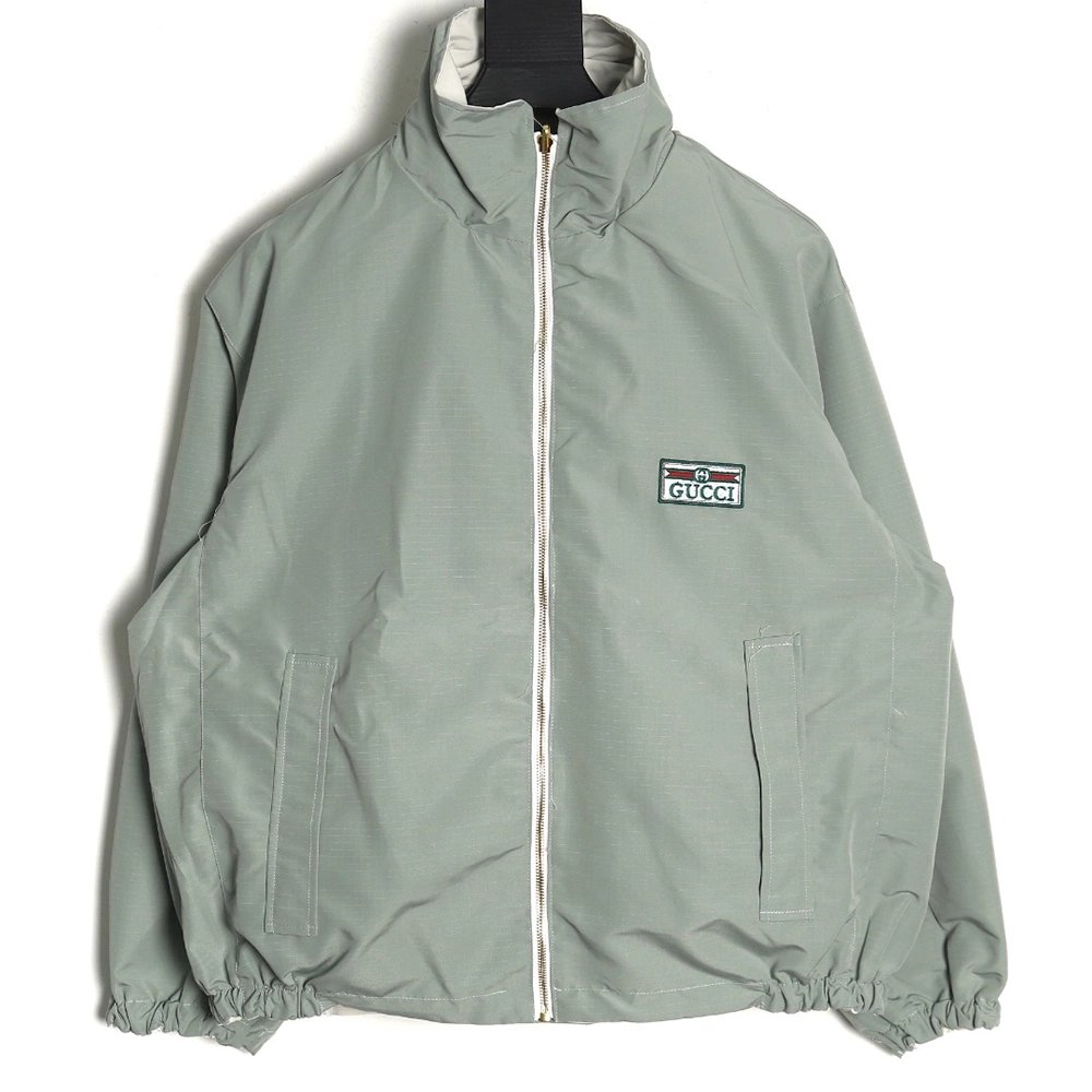 Gucci Red and Green Web Doublesided Windbreaker Hooded Jacket TSK1,Cheap Replica Reps Gucci