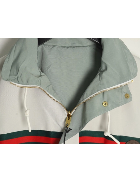 Gucci Red and Green Web Doublesided Windbreaker Hooded Jacket TSK1,Cheap Replica Reps Gucci