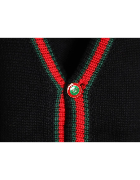 Gucci Red and Green Striped Cardigan Sweater TSK1,Cheap Replica Reps Gucci