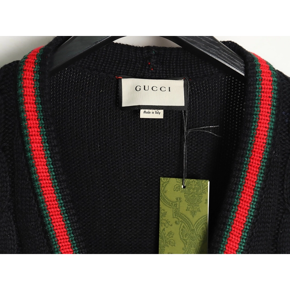 Gucci Red and Green Striped Cardigan Sweater TSK1,Cheap Replica Reps Gucci