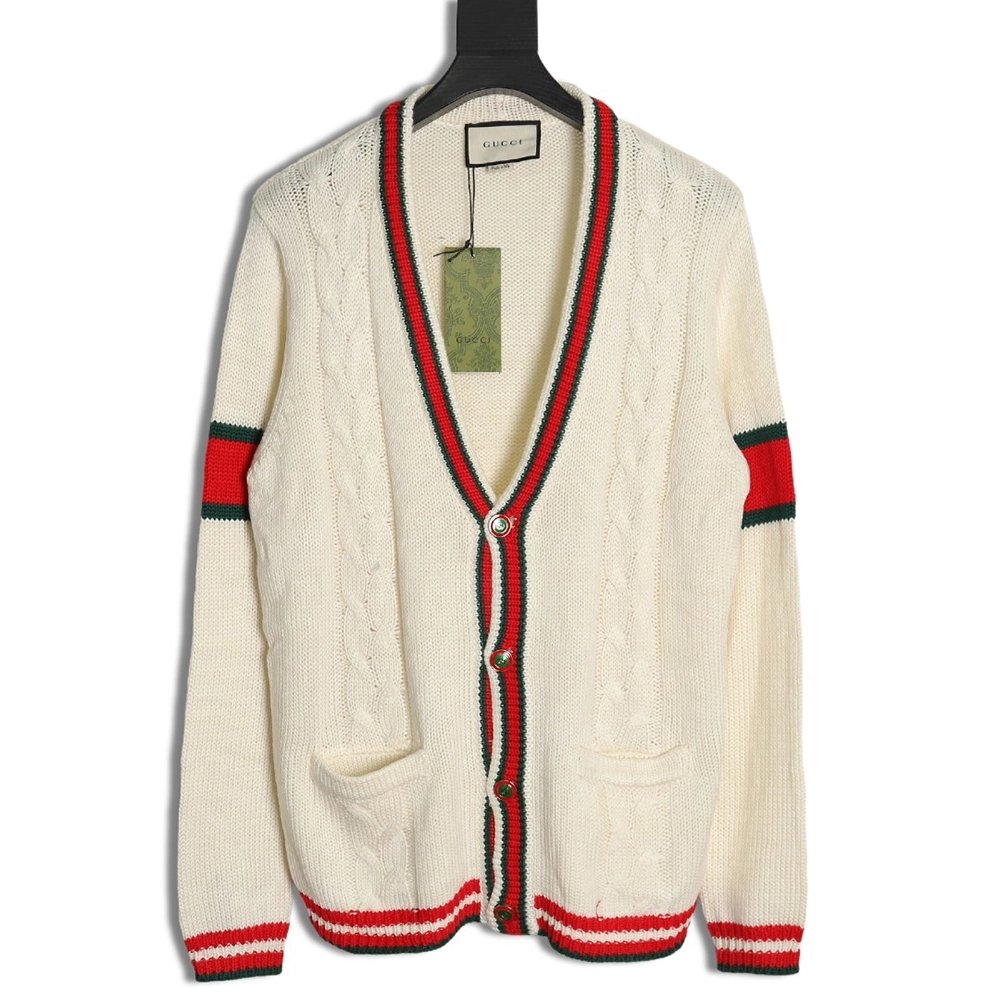 Gucci Red and Green Striped Cardigan Sweater,Cheap Replica Reps Gucci