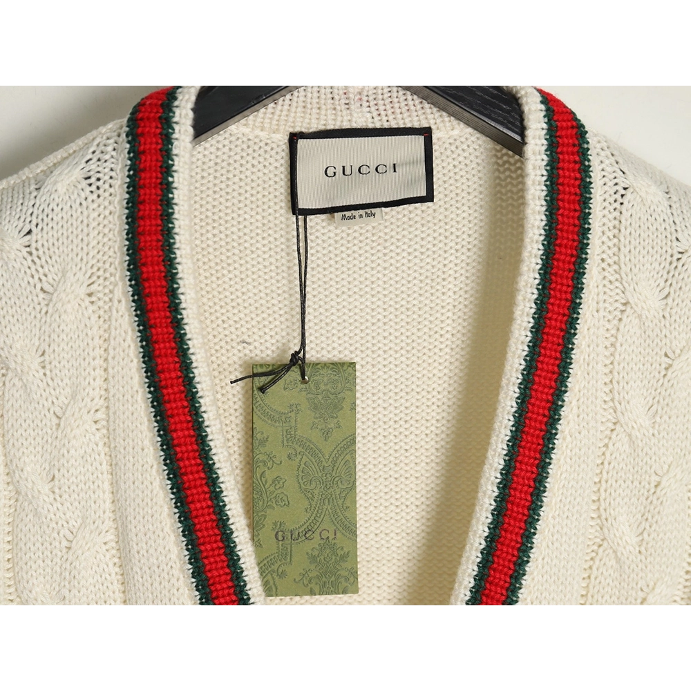 Gucci Red and Green Striped Cardigan Sweater,Cheap Replica Reps Gucci