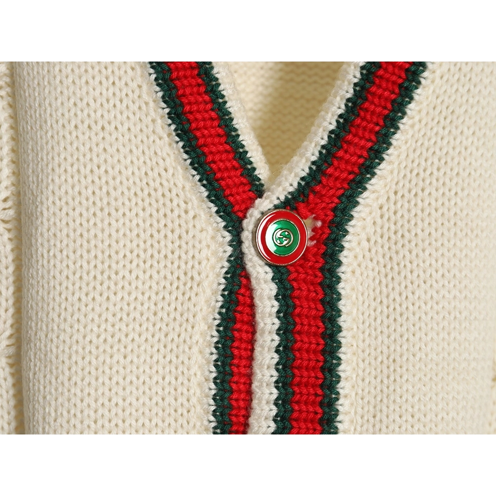 Gucci Red and Green Striped Cardigan Sweater,Cheap Replica Reps Gucci