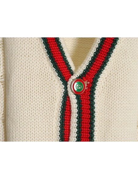 Gucci Red and Green Striped Cardigan Sweater,Cheap Replica Reps Gucci