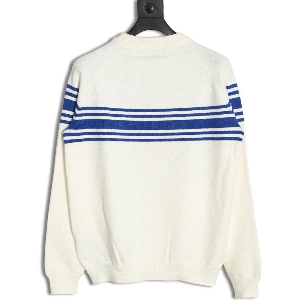 Gucci Blue Stripe Jacquard Interlocking Embroidery Sweater,Cheap Replica Reps Gucci