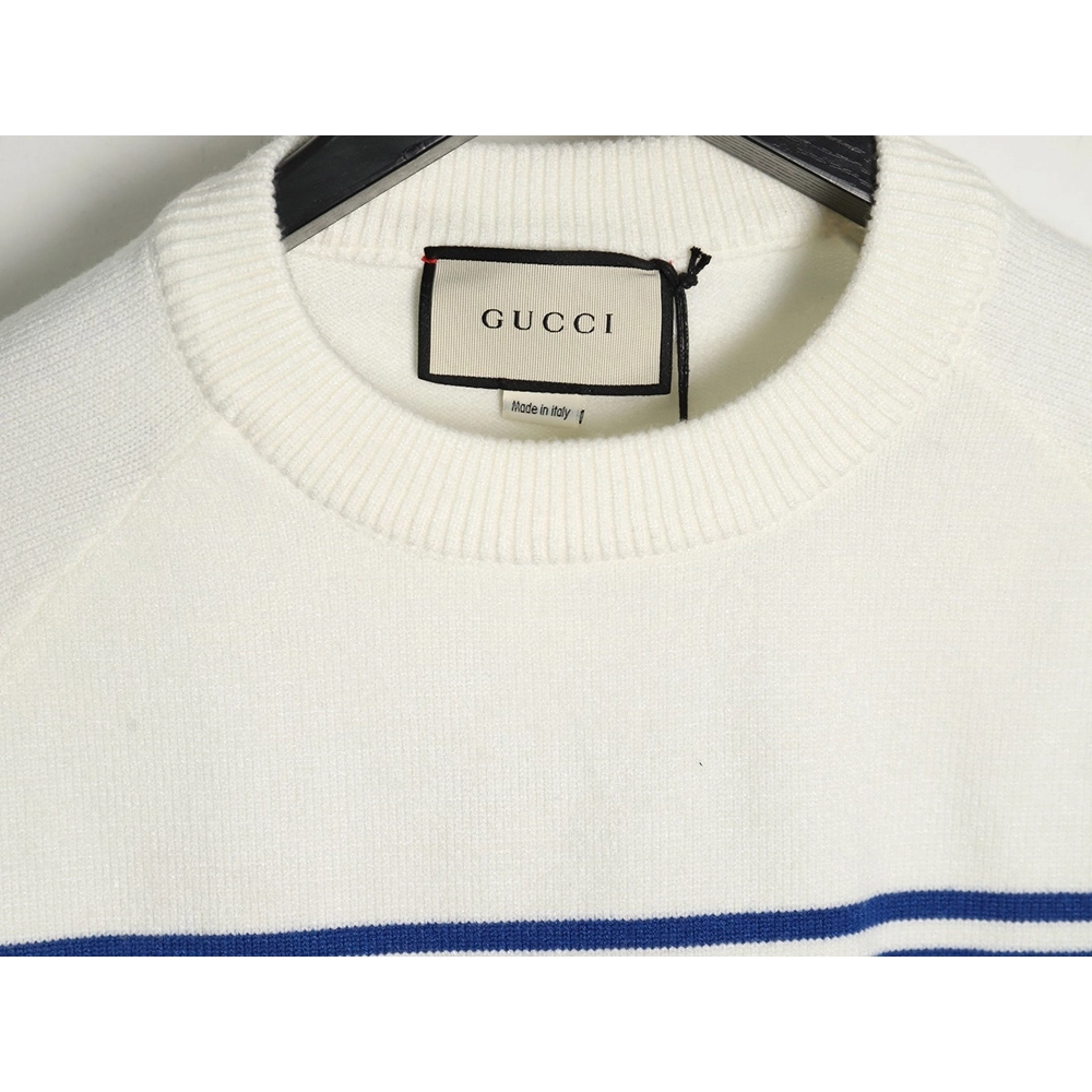Gucci Blue Stripe Jacquard Interlocking Embroidery Sweater,Cheap Replica Reps Gucci