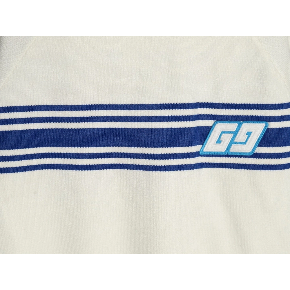 Gucci Blue Stripe Jacquard Interlocking Embroidery Sweater,Cheap Replica Reps Gucci
