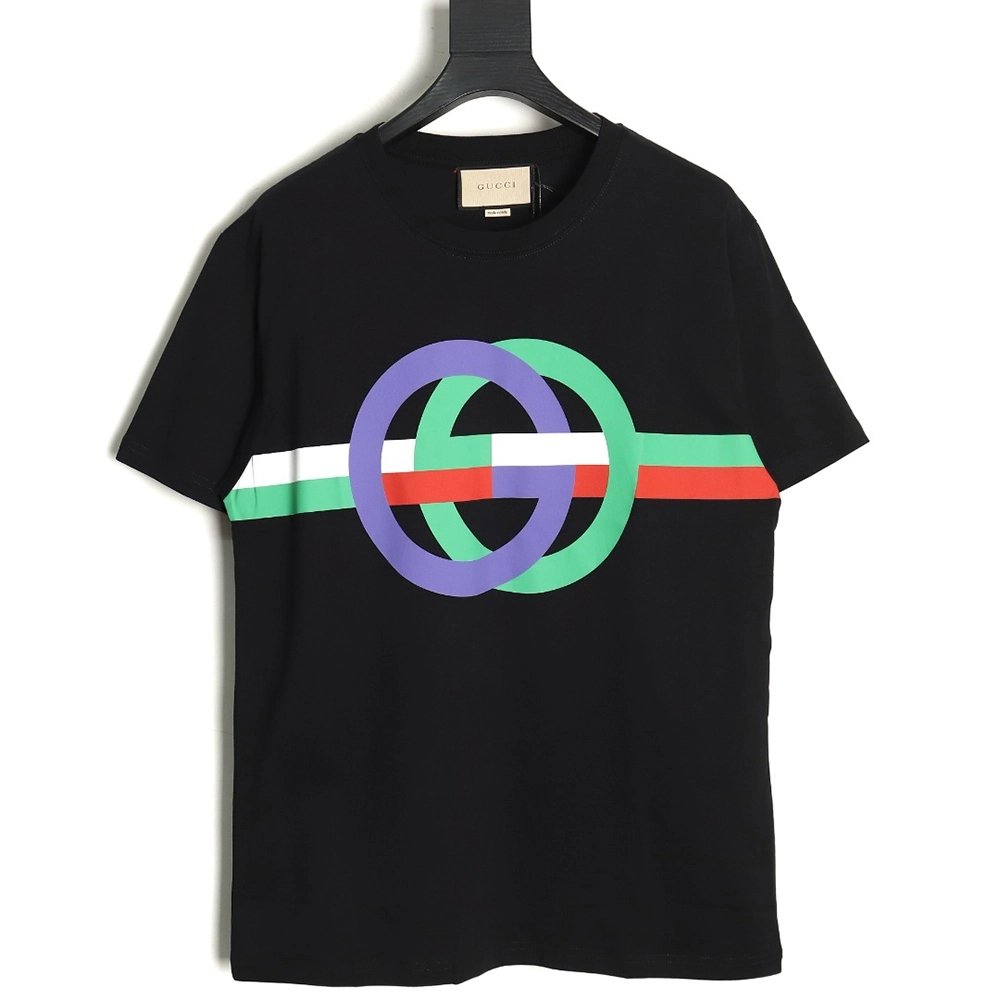 Gucci GG interlocking color block print shortsleeved Tshirt,Cheap Replica Reps Gucci