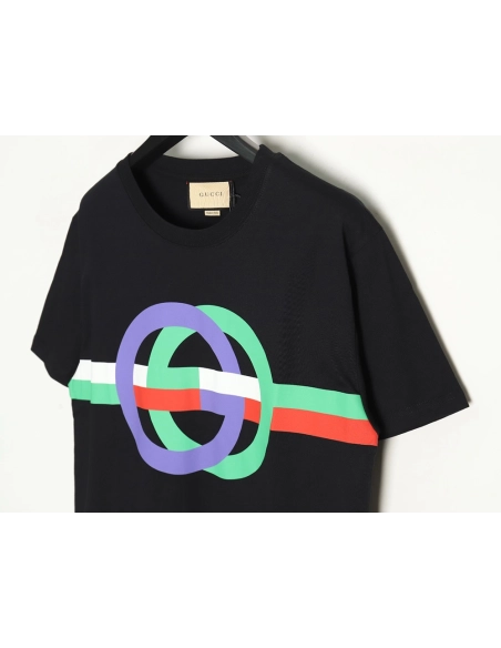 Gucci GG interlocking color block print shortsleeved Tshirt,Cheap Replica Reps Gucci