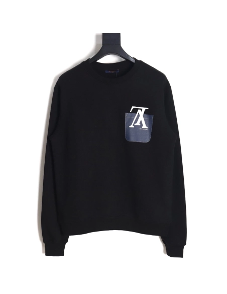 Louis Vuitton Fake Pocket Lettering Print Crew Neck Sweatshirt TSK2,Cheap Replica Reps Louis Vuitton