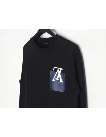 Louis Vuitton Fake Pocket Lettering Print Crew Neck Sweatshirt TSK2,Cheap Replica Reps Louis Vuitton