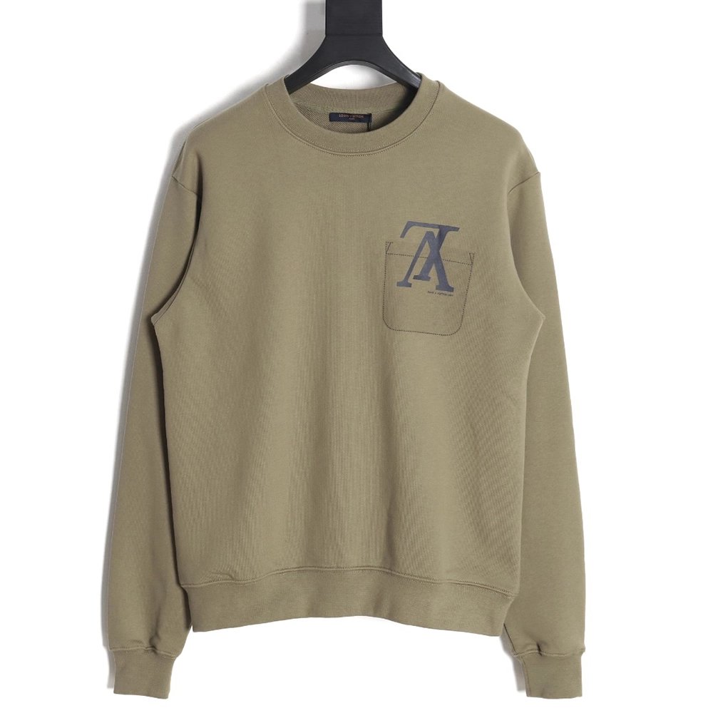 Louis Vuitton Fake Pocket Lettering Print Crew Neck Sweatshirt TSK1,Cheap Replica Reps Louis Vuitton