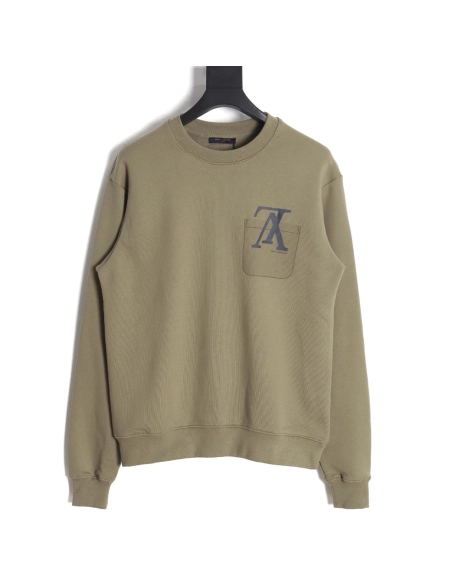 Louis Vuitton Fake Pocket Lettering Print Crew Neck Sweatshirt TSK1,Cheap Replica Reps Louis Vuitton